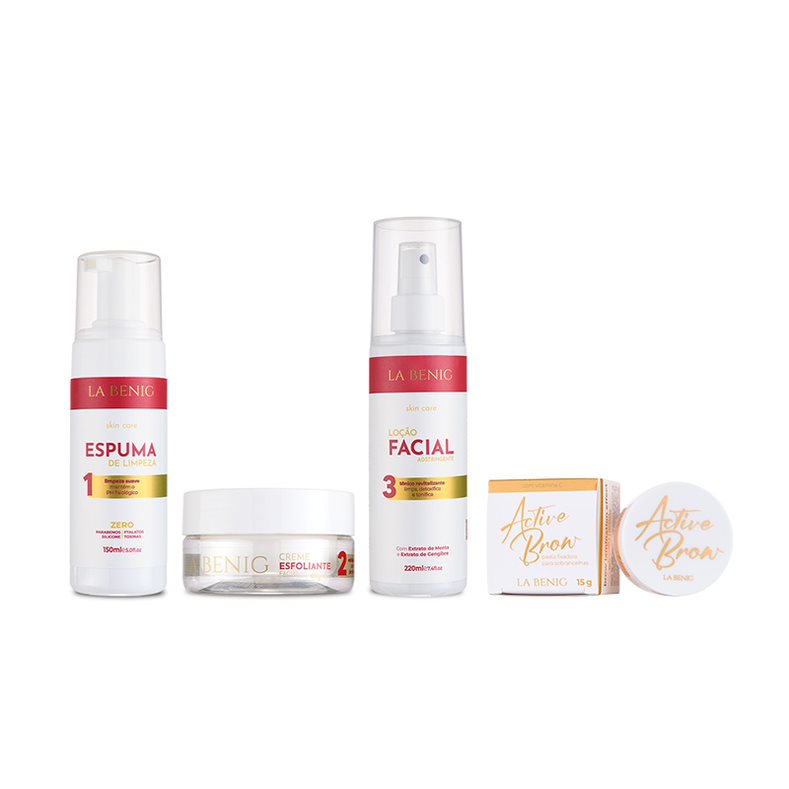 Combo Kit Skin Care: Higienização e Cuidado Completo + Pasta Active Brow com Vitamina C para Sobrancelhas Perfeitas