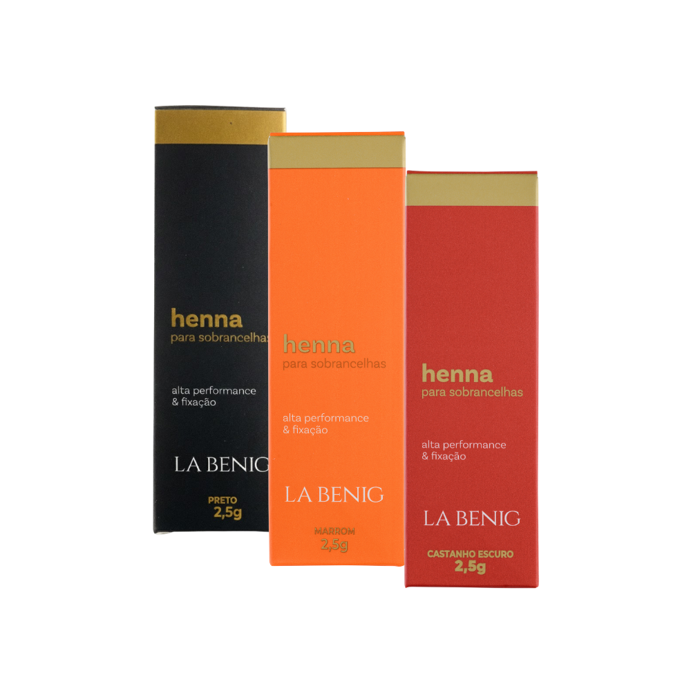 Kit Completo: Skin Care + 3 Hennas 2,5g + Máscara + Super Sérum + Fixador + Removedor + Intense