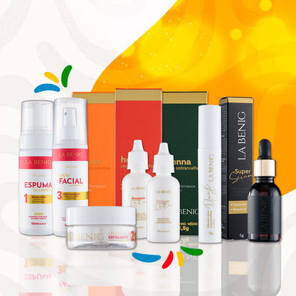 Kit Completo: Skin Care + 3 Hennas 2,5g + Máscara + Super Sérum + Fixador + Removedor + Intense