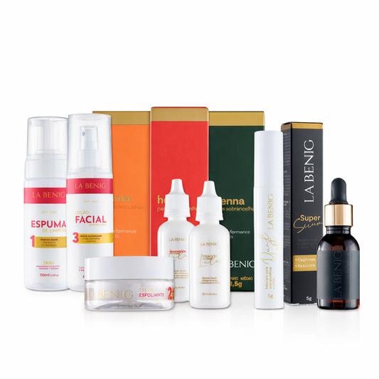 Kit Completo: Skin Care + 3 Hennas 2,5g + Máscara + Super Sérum + Fixador + Removedor + Intense